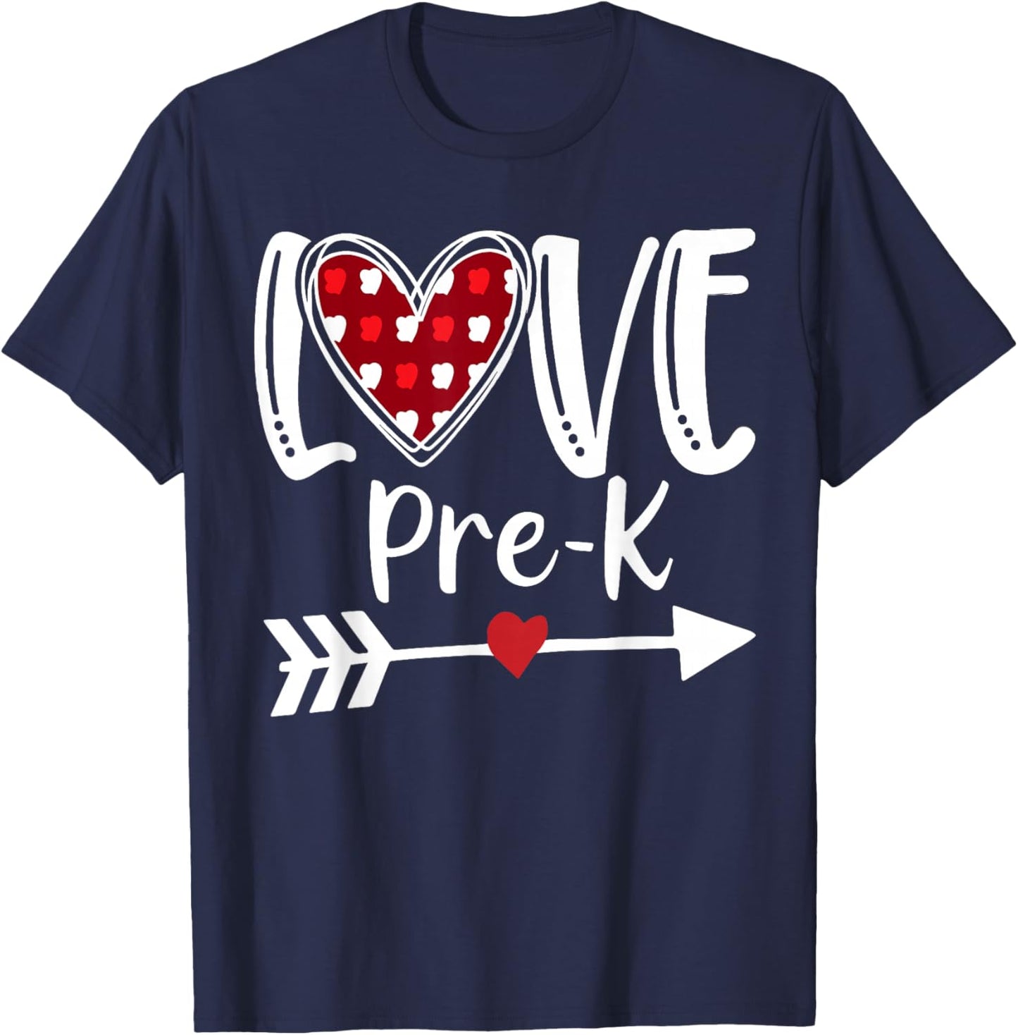 Love Pre-K Red Plaid Heart Valentines Day Teacher Student T-Shirt - T-Shirt | Navy