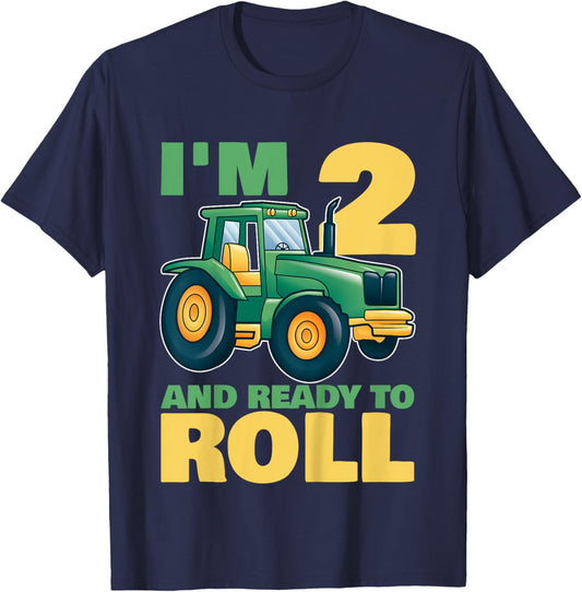 Tractor Birthday Shirt 2 - 2nd Birthday Tractor Shirt T-Shirt - T-Shirt | Navy