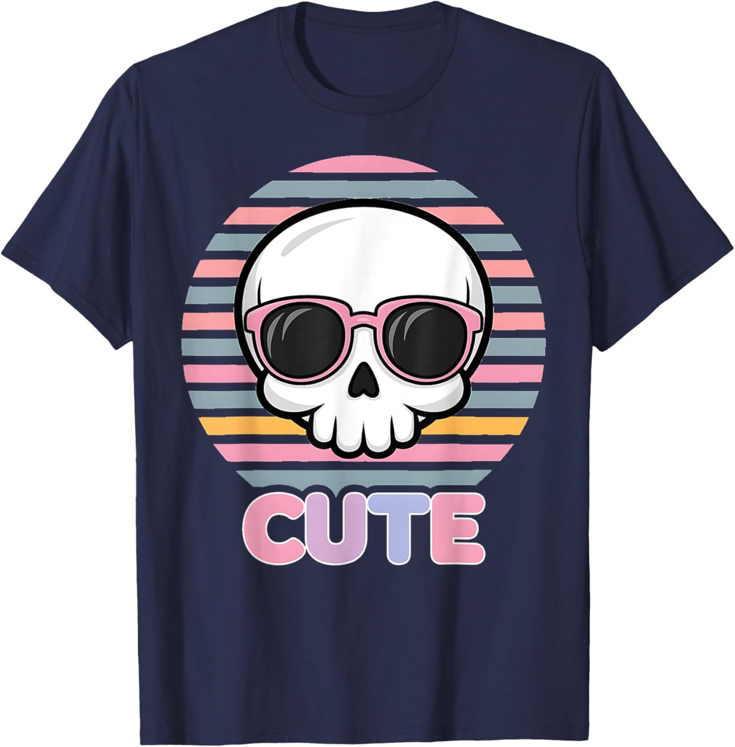 Pastel Goth Fairycore Grunge Kawaii Cute Halloween Skull T-Shirt - T-Shirt | Navy