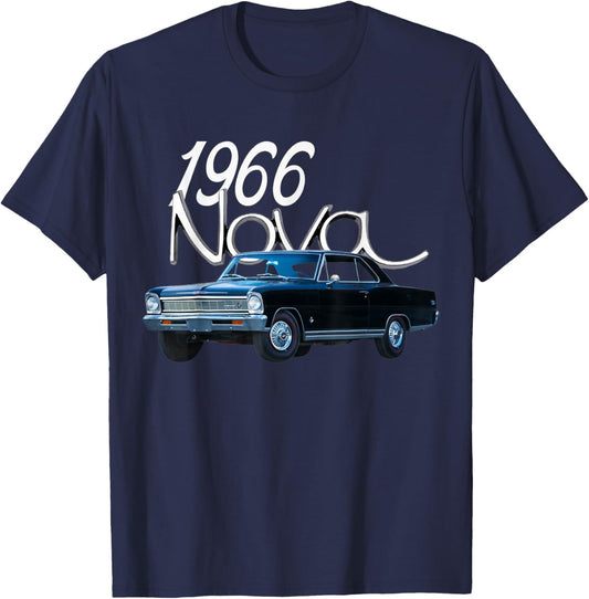 1966 66 Chevys Nova Classic Car Old School Muscle Blue Car T-Shirt - T-Shirt | Navy