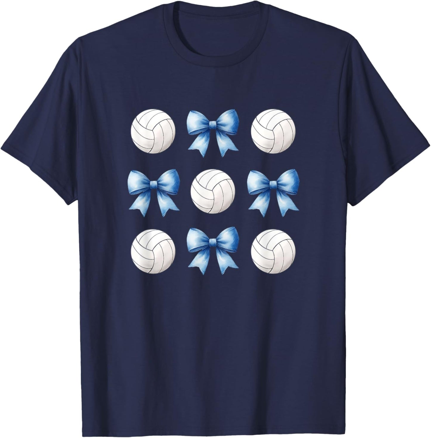 Volleyballs & Light Blue Bows Girls Volleyball Team Player T-Shirt - T-Shirt | Navy