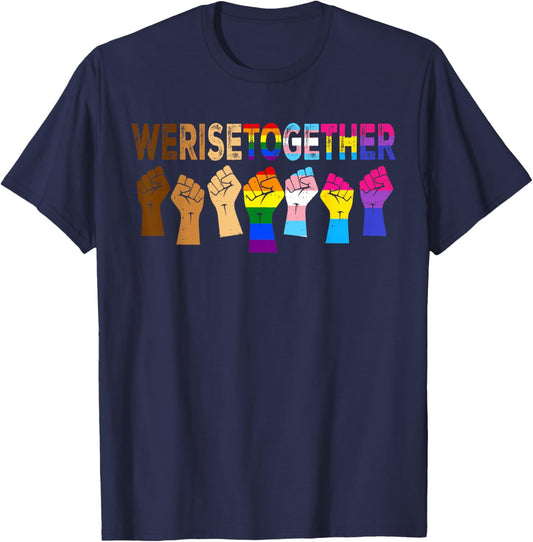Together Black Pride BLM LGBTQ Raised Fist Gay Equality Ally T-Shirt - T-Shirt | Navy