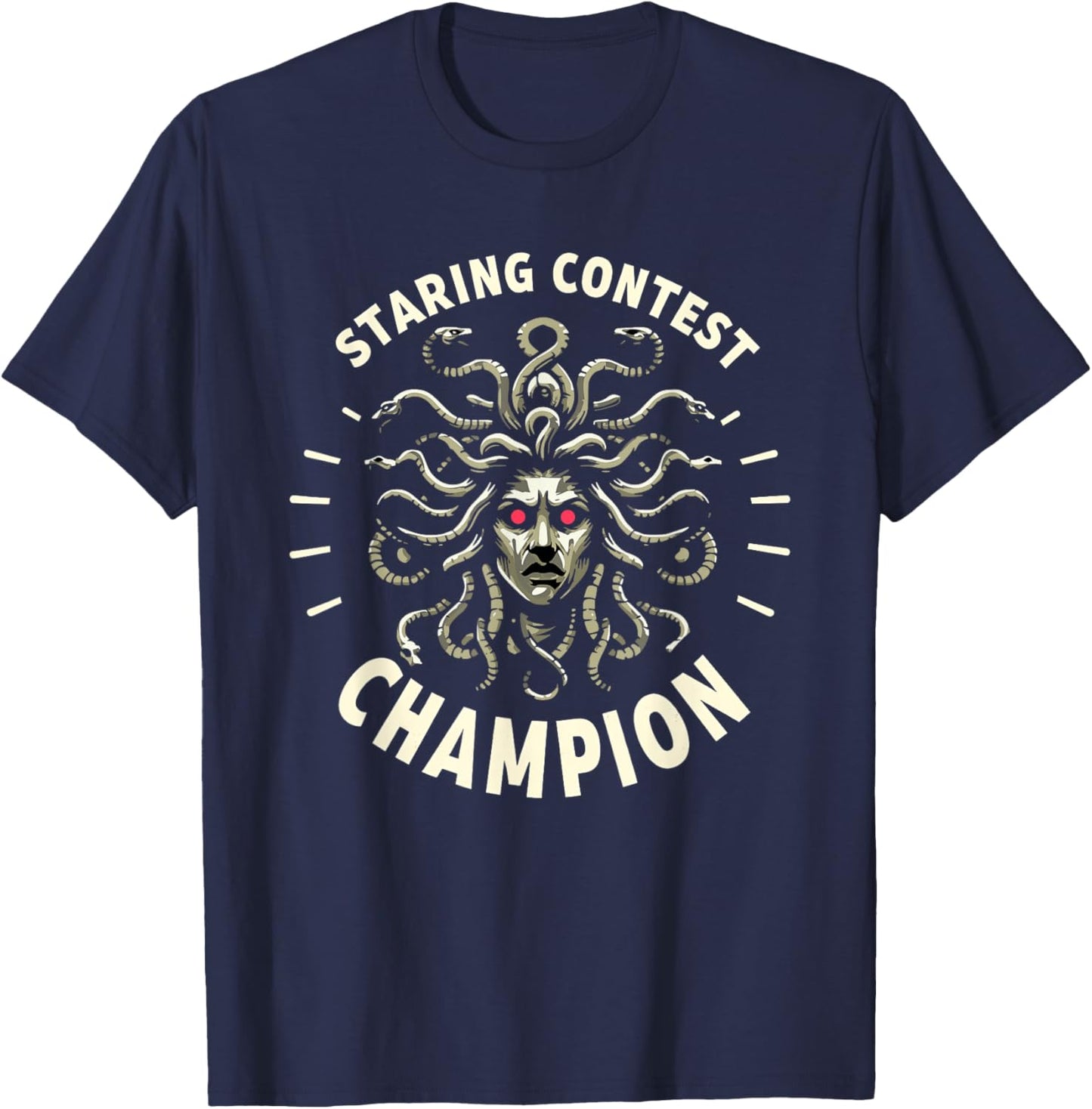 Funny Greek Mythology Staring Contest Medusa T-Shirt - T-Shirt | Navy