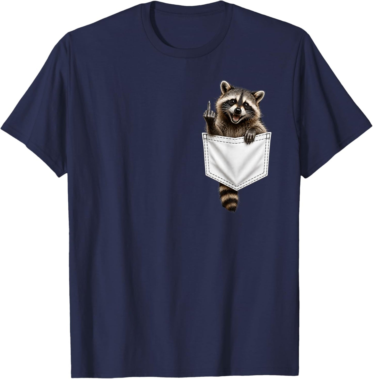 Raccoon in Pocket Giving The Middle Finger Flipping The Bird T-Shirt - T-Shirt | Navy
