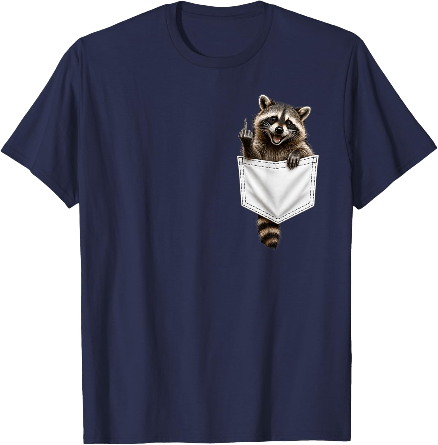 Raccoon in Pocket Giving The Middle Finger Flipping The Bird T-Shirt - T-Shirt | Navy