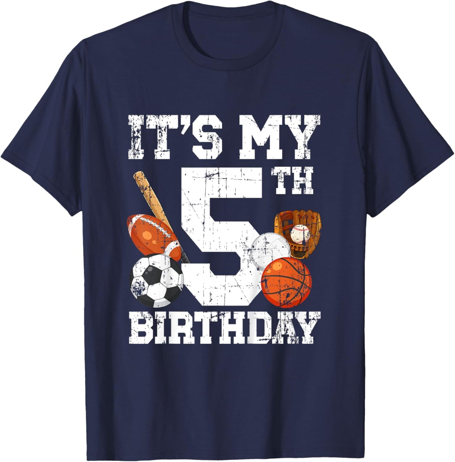 Kids 5th Birthday Sports Birthday Party Five Year Old Boy Bday T-Shirt - T-Shirt | Navy