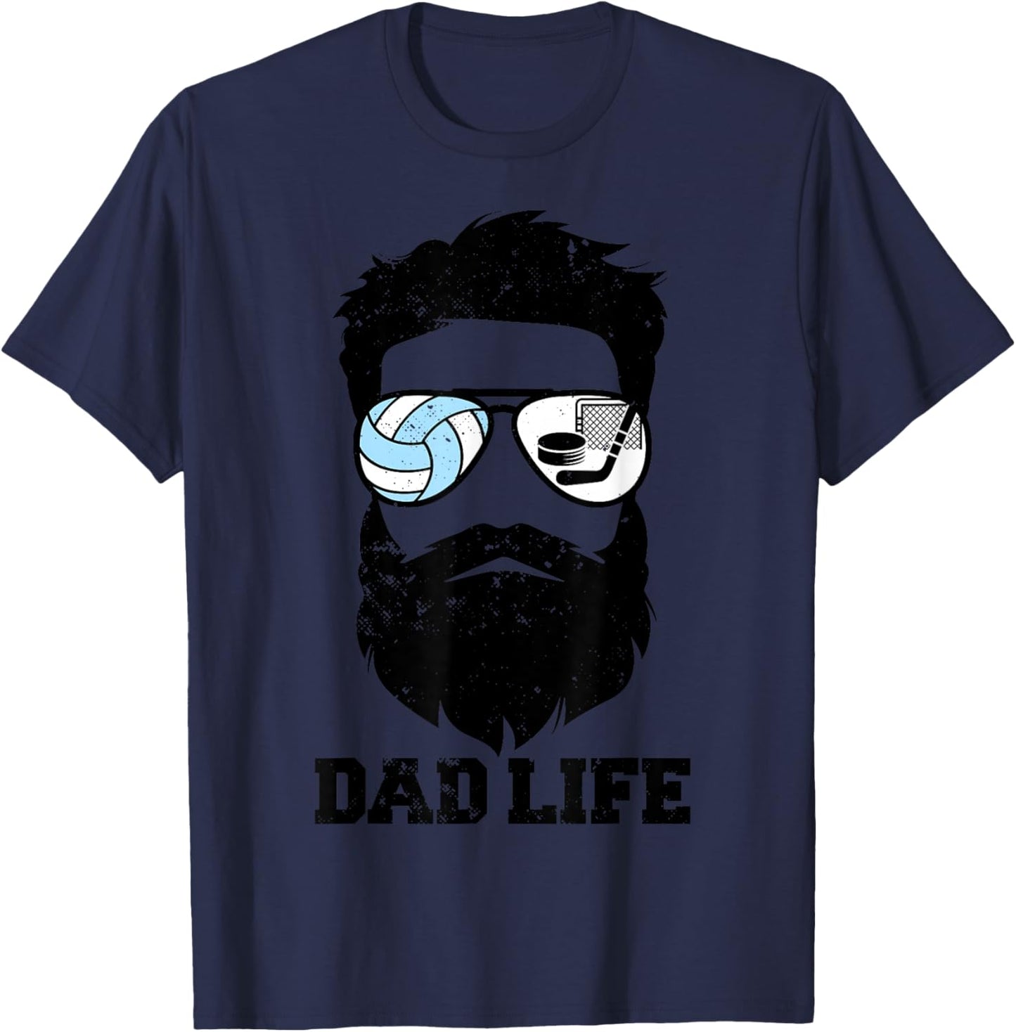 Volleyball Hockey Dad Messy Hair Beard Volleyball Hockey Dad T-Shirt - T-Shirt | Navy