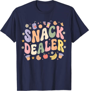 Snack Dealer Summer Camp Staff Daycare Worker Groovy Retro T-Shirt - T-Shirt | Navy