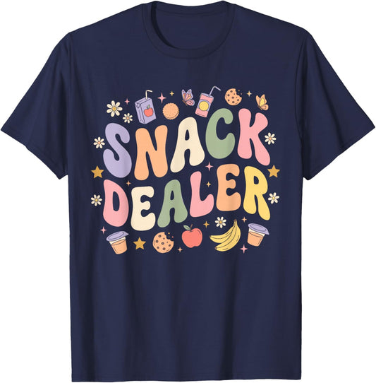 Snack Dealer Summer Camp Staff Daycare Worker Groovy Retro T-Shirt - T-Shirt | Navy