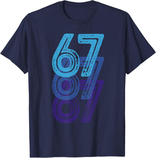 Number 67 Blue Best Classic College Style Birthday Funny T-Shirt - T-Shirt | Navy