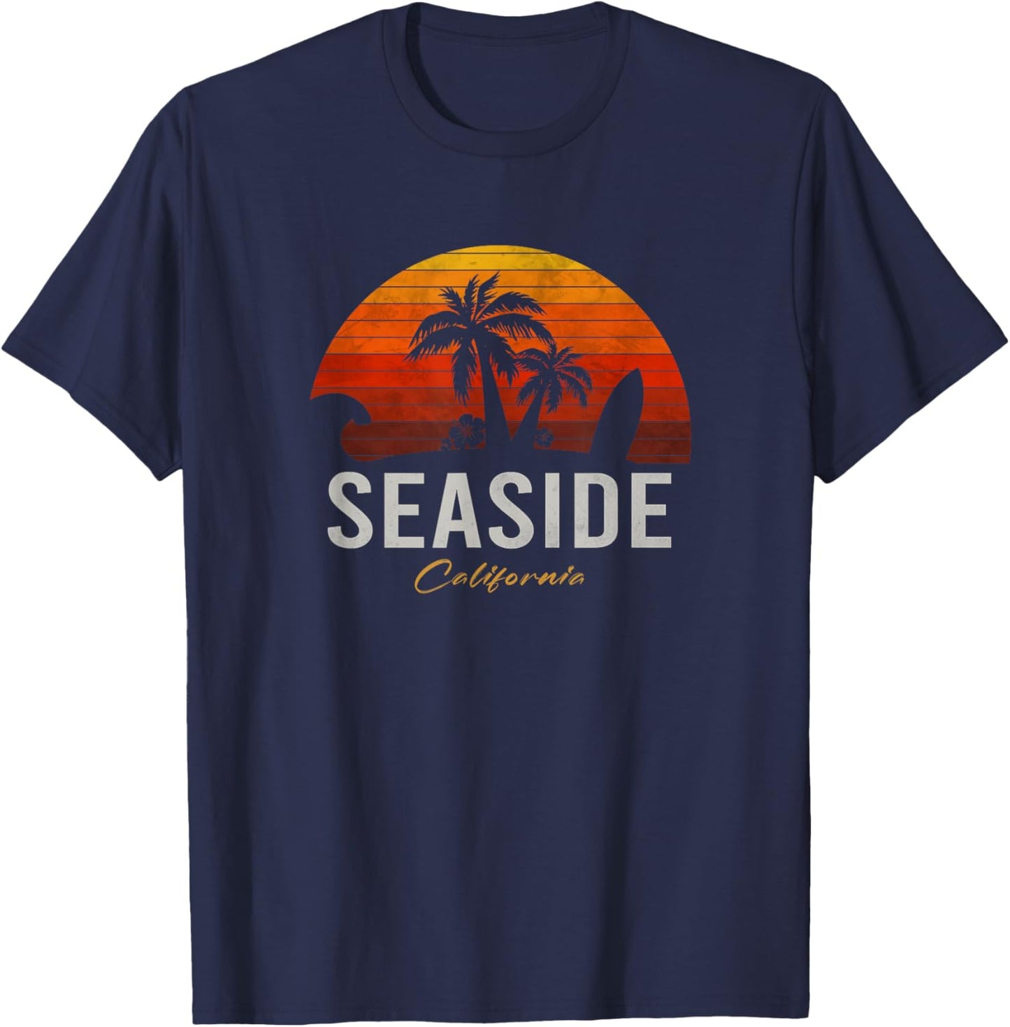Seaside California Retro Surfer Vintage Beach T-Shirt - T-Shirt | Navy