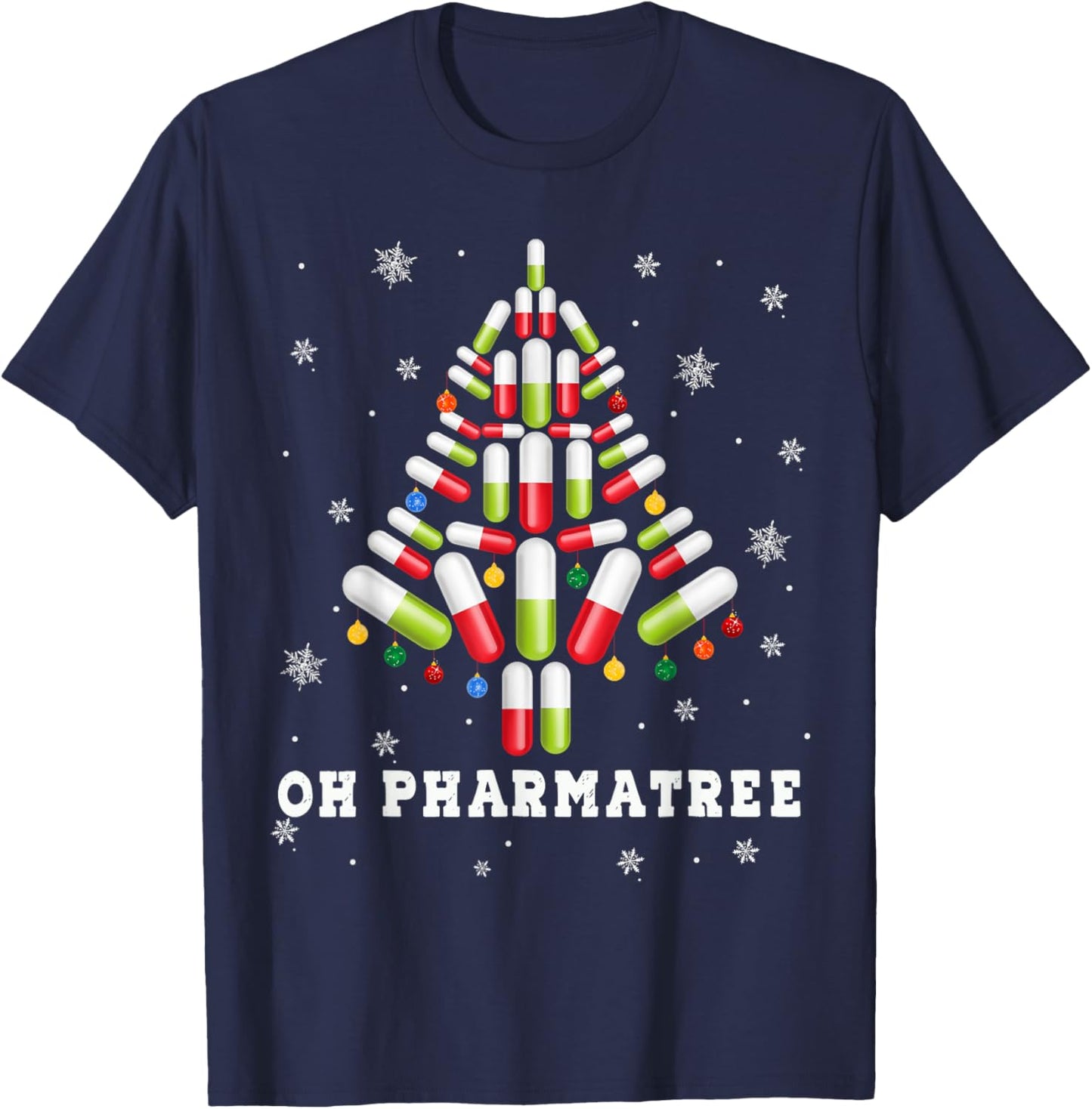 Oh Pharmatree Ugly ChristmasPharmacy Christmas Tree T-Shirt - T-Shirt | Navy