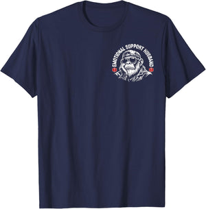 Emotional Support Husband Do Not Pet Funny Monkey (2 Sided) T-Shirt - T-Shirt | Navy
