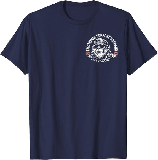 Emotional Support Husband Do Not Pet Funny Monkey (2 Sided) T-Shirt - T-Shirt | Navy