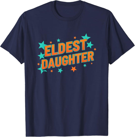 Eldest Daughter Retro Stars Family Pride for Girls T-Shirt - T-Shirt | Navy
