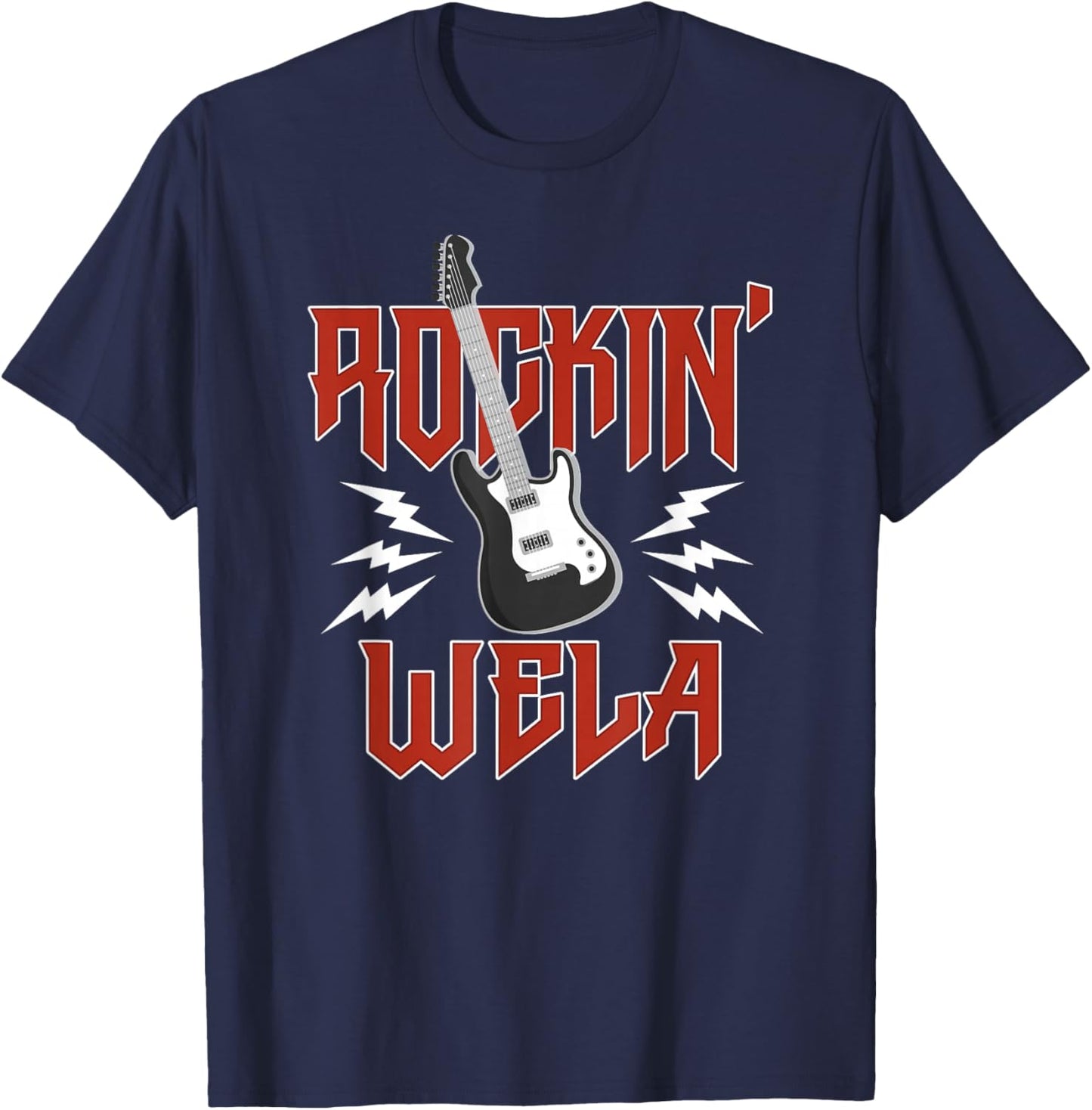 Wela Rockin One Birthday Family Matching Rock Guitar T-Shirt - T-Shirt | Navy