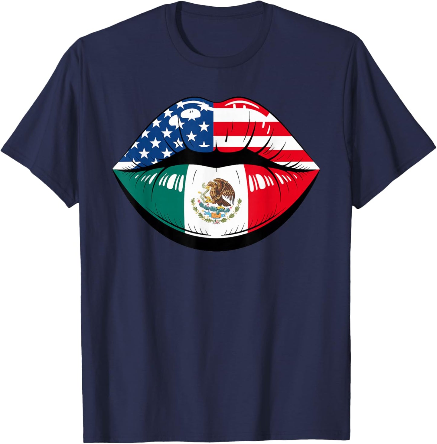 Lips Half American Mexican Roots Mexico USA America T-Shirt - T-Shirt | Navy