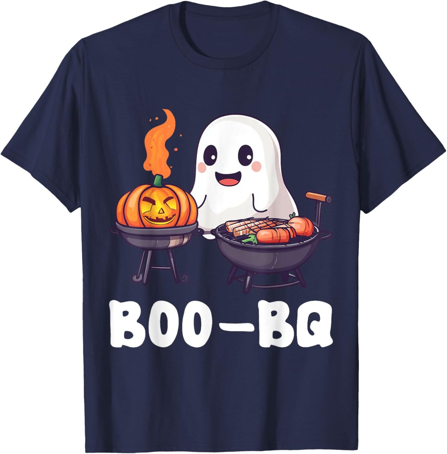 Fun BBQ Barbecue Boo Ghost Halloween Matching Costume Boo-BQ T-Shirt - T-Shirt | Navy