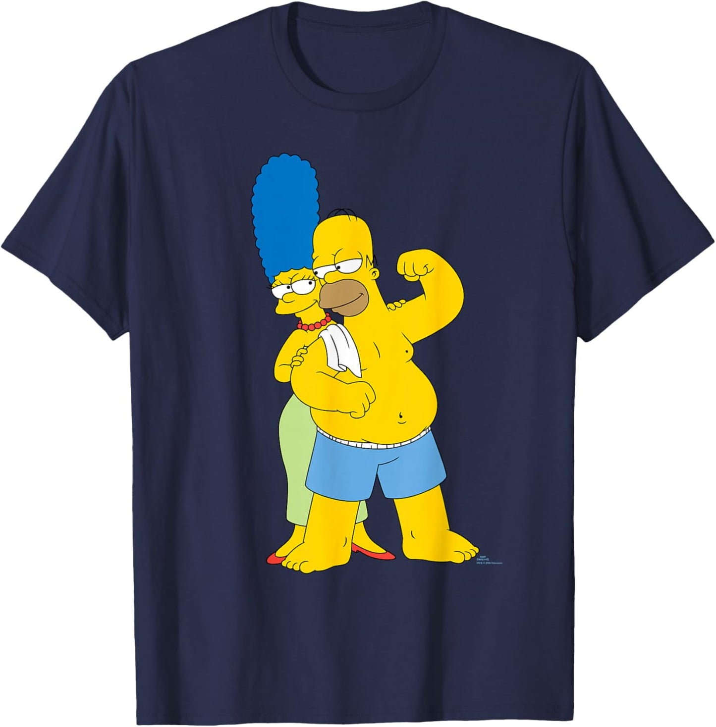 The Simpsons Marge and Flexing Homer Valentine’s Day Couple T-Shirt - T-Shirt | Navy
