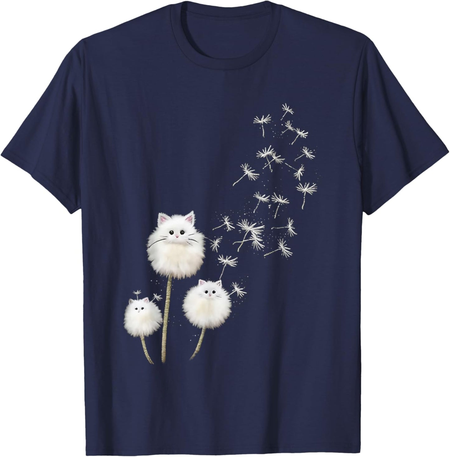 Women's just Breathe Fuzzy cat & Dandelion Cozy T-Shirt - T-Shirt | Navy