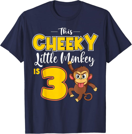 Monkey 3rd Birthday Party Cheeky Jungle Animal Zookeeper T-Shirt - T-Shirt | Navy