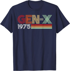 Gen X 1975 Retro Generation Xer Vintage Text Style T-Shirt - T-Shirt | Navy
