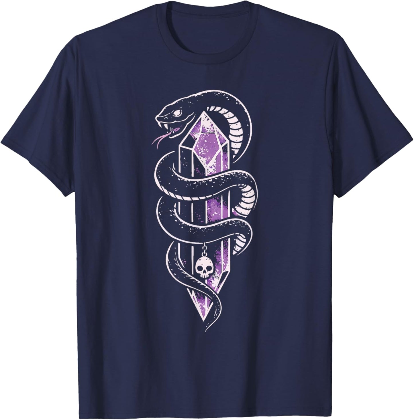 Snake Purple Crystal Skull Creepy Cute Pastel Goth Aesthetic T-Shirt - T-Shirt | Navy