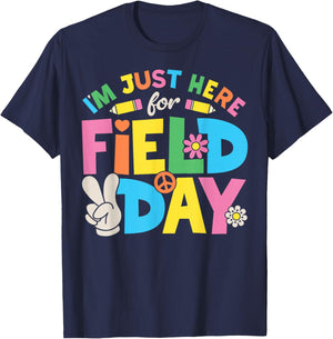 I'm Just Here for Field Day Teacher Student Groovy Floral T-Shirt - T-Shirt | Navy