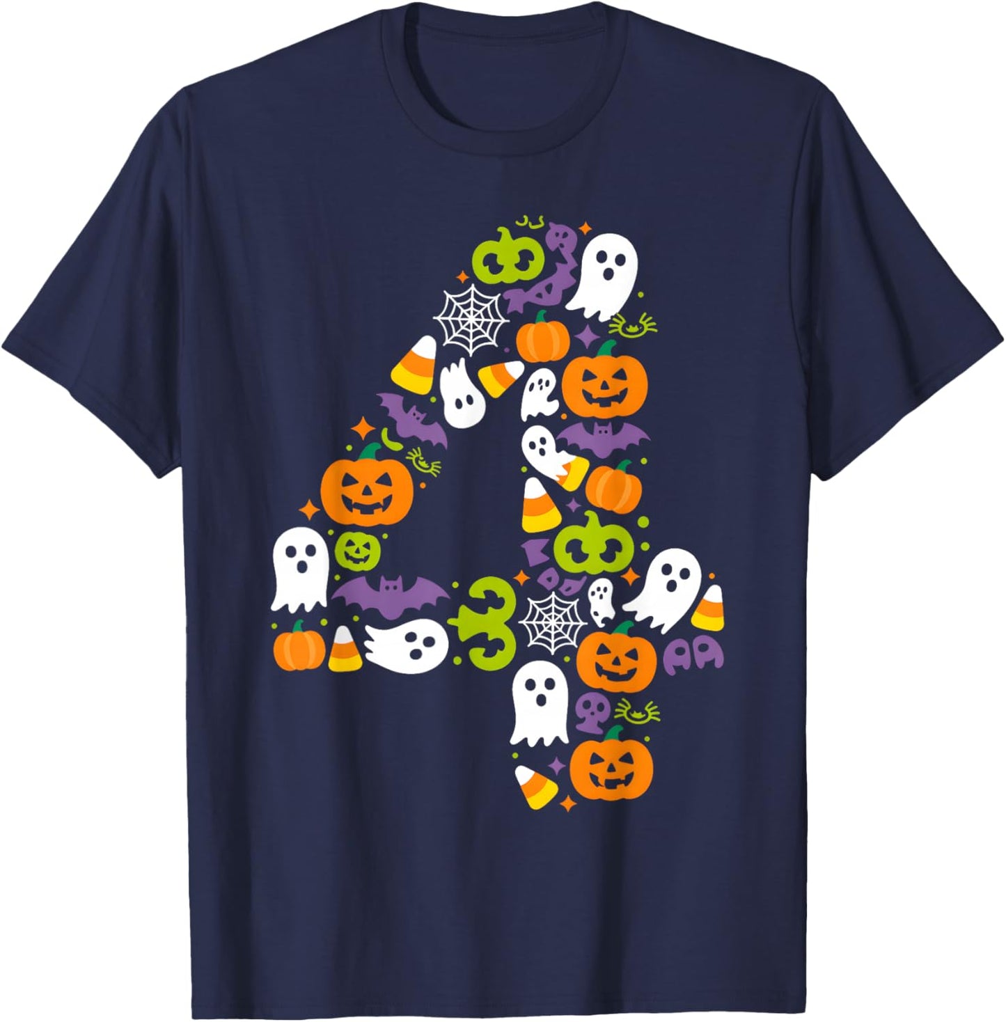 Halloween Birthday Number Four Pumpkin Ghost Kids T-Shirt - T-Shirt | Navy
