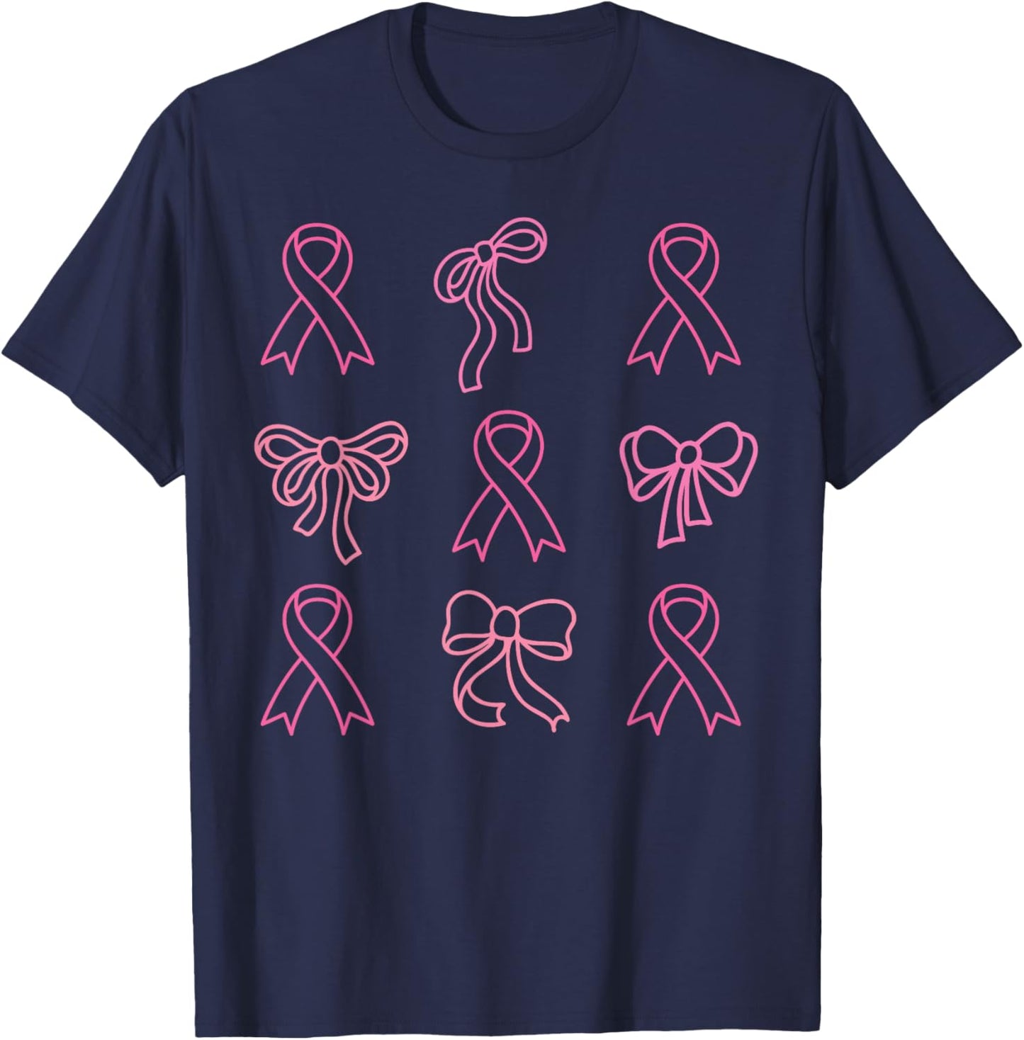 Breast Cancer Awareness Pink Coquette Bow Warrior T-Shirt - T-Shirt | Navy