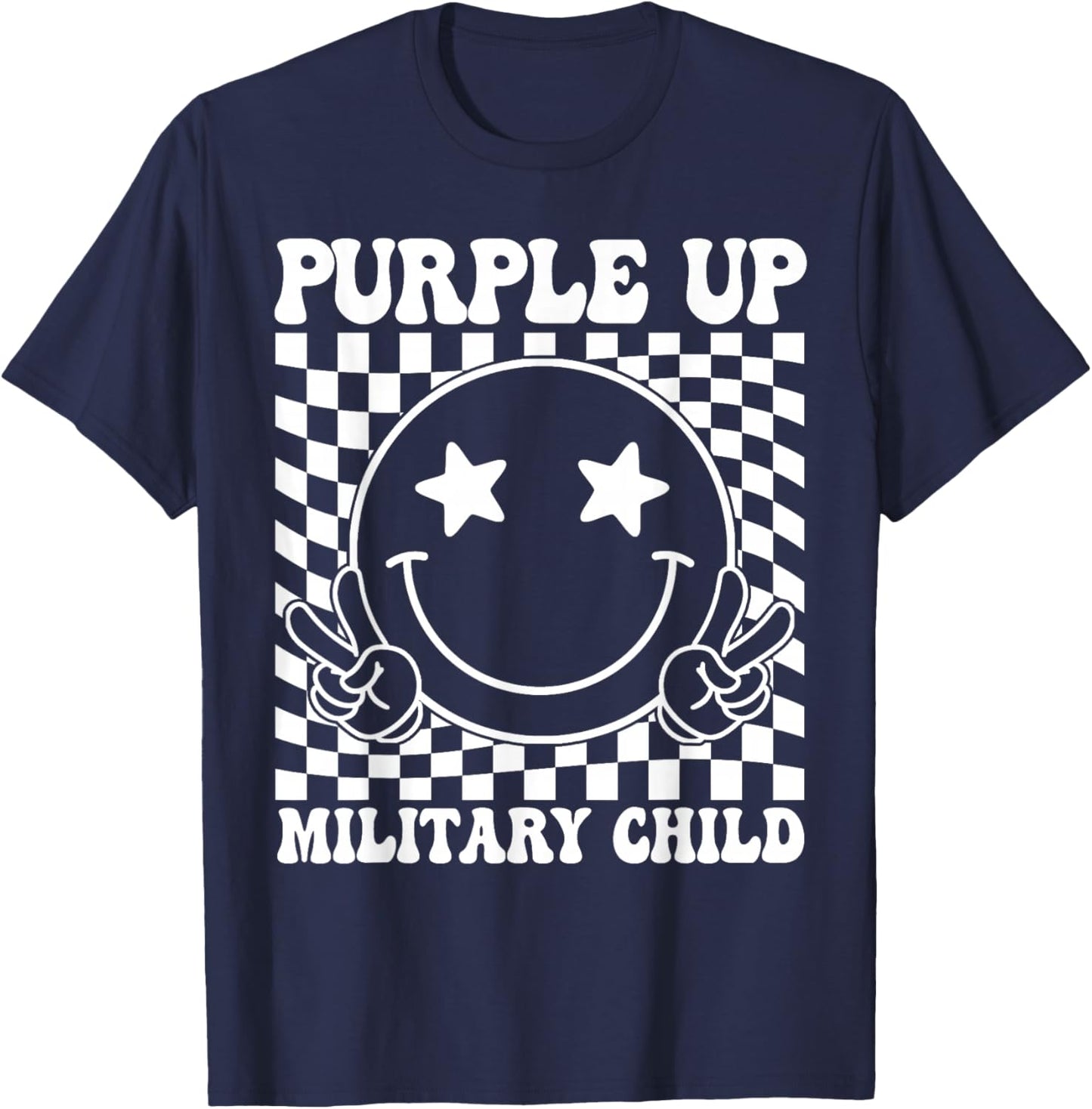 Groovy Purple Up For Military Kids Military Child Month T-Shirt - T-Shirt | Navy
