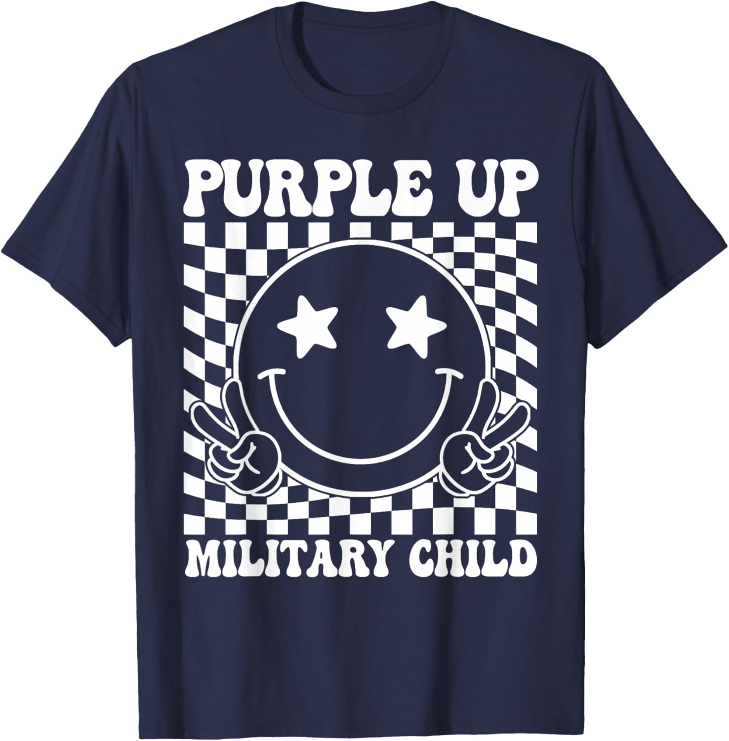 Groovy Purple Up For Military Kids Military Child Month T-Shirt - T-Shirt | Navy