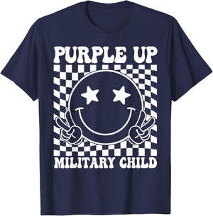 Groovy Purple Up For Military Kids Military Child Month T-Shirt - T-Shirt | Navy