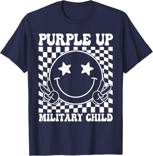 Groovy Purple Up For Military Kids Military Child Month T-Shirt - T-Shirt | Navy