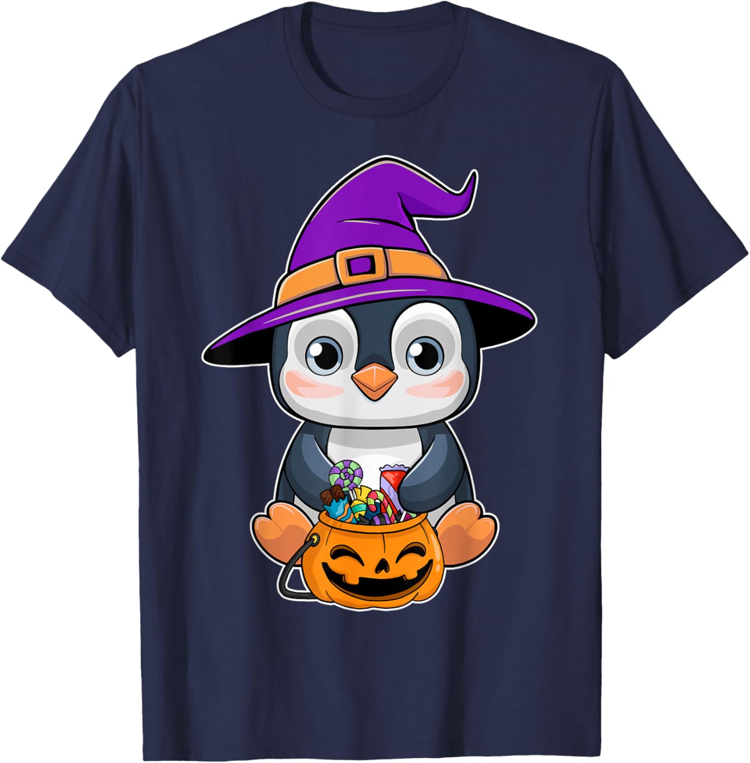 Penguin Halloween Witch Hat Pumpkin Penguin Halloween T-Shirt - T-Shirt | Navy