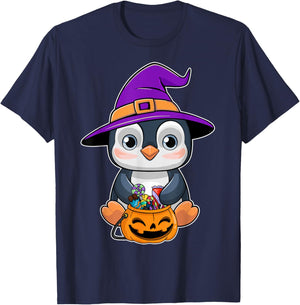 Penguin Halloween Witch Hat Pumpkin Penguin Halloween T-Shirt - T-Shirt | Navy