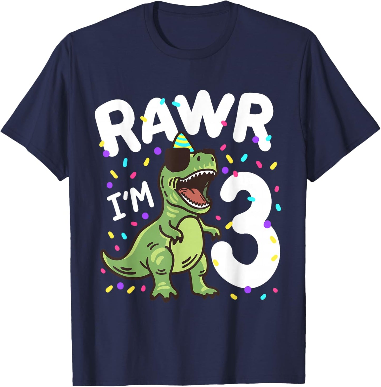 Three Rawr I'm 3 Years Old T Rex Dinosaur 3rd Birthday Boys T-Shirt - T-Shirt | Navy