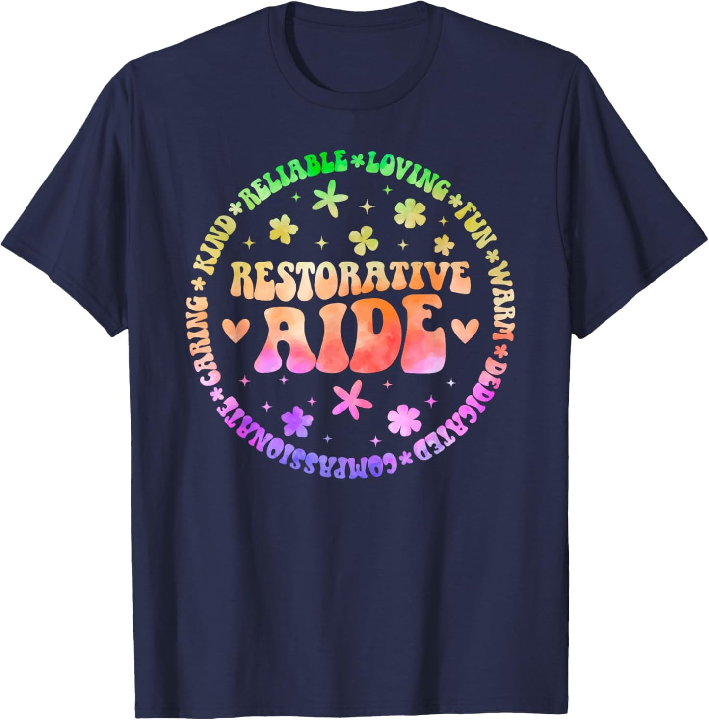 Groovy Restorative Aide Appreciation Circle Restorative Aide T-Shirt - T-Shirt | Navy