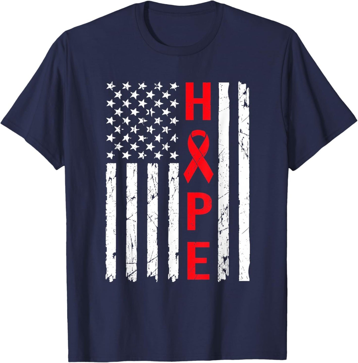 Hope Aids Flag Red Ribbon World Aids Day Hiv Aids Awareness T-Shirt - T-Shirt | Navy