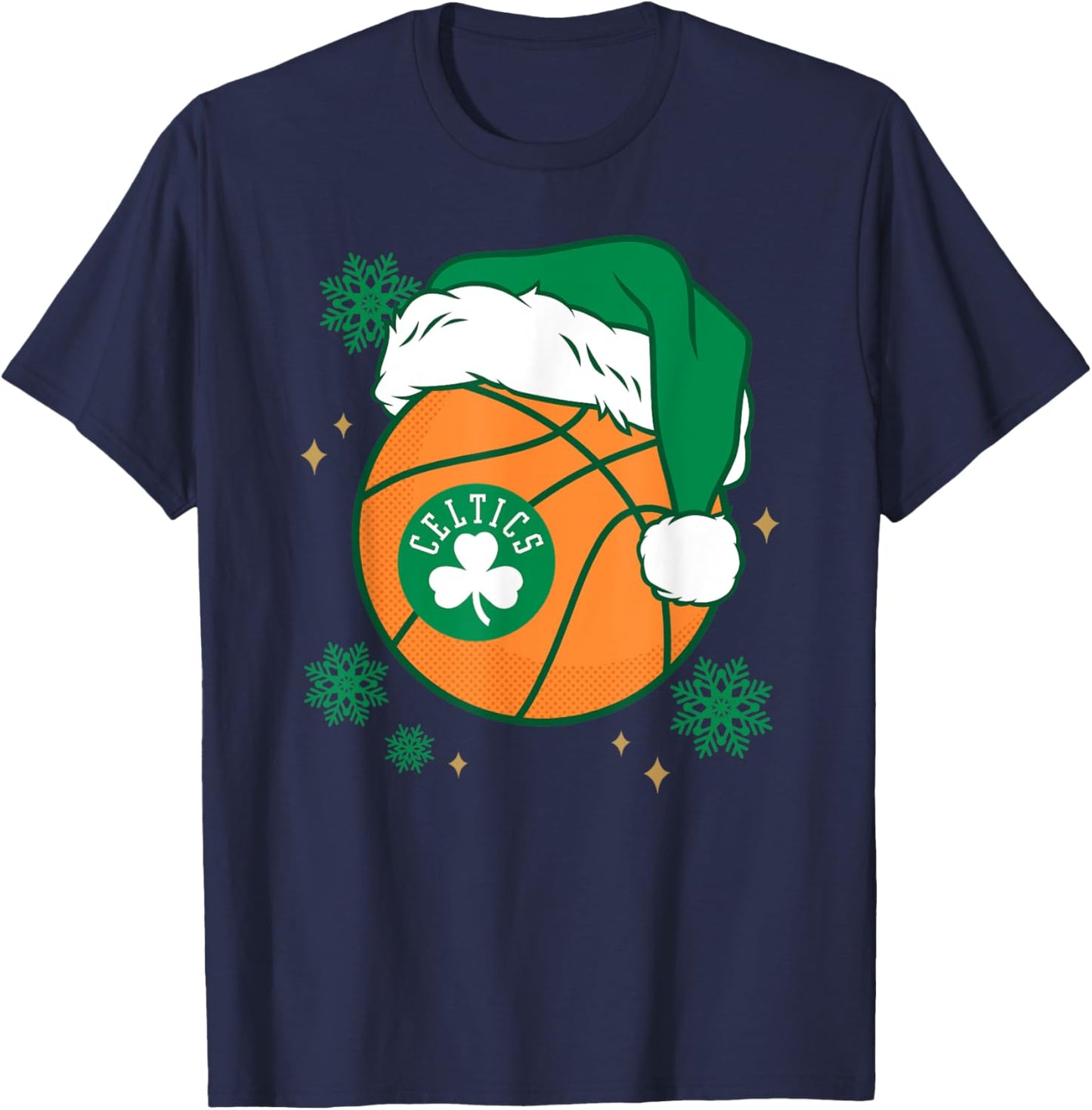 NBA Boston Celtics Christmas Santa Hat Ball T-Shirt - T-Shirt | Navy