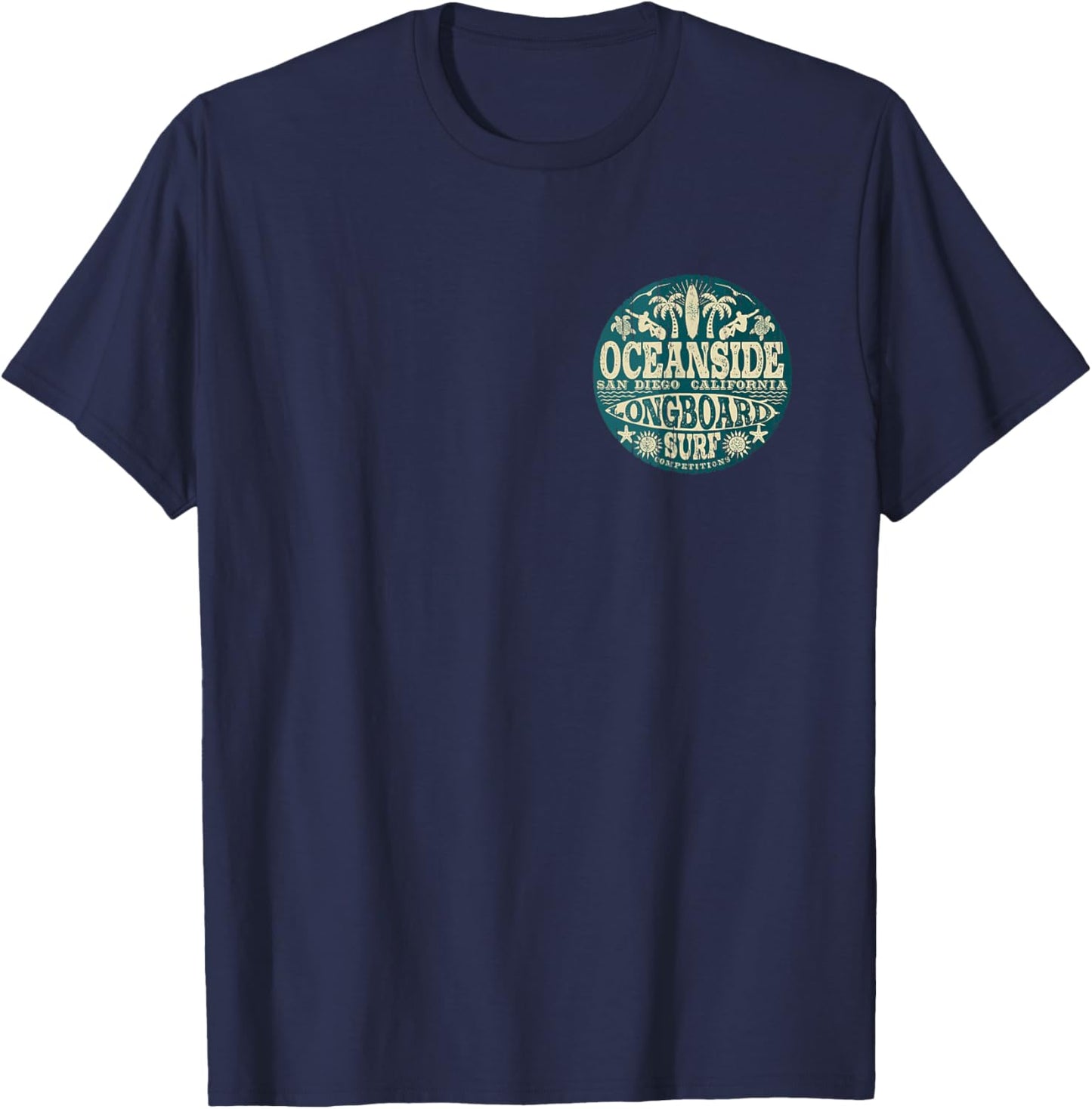 2-Sided Vintage Oceanside California Longboard Surfing T-Shirt - T-Shirt | Navy