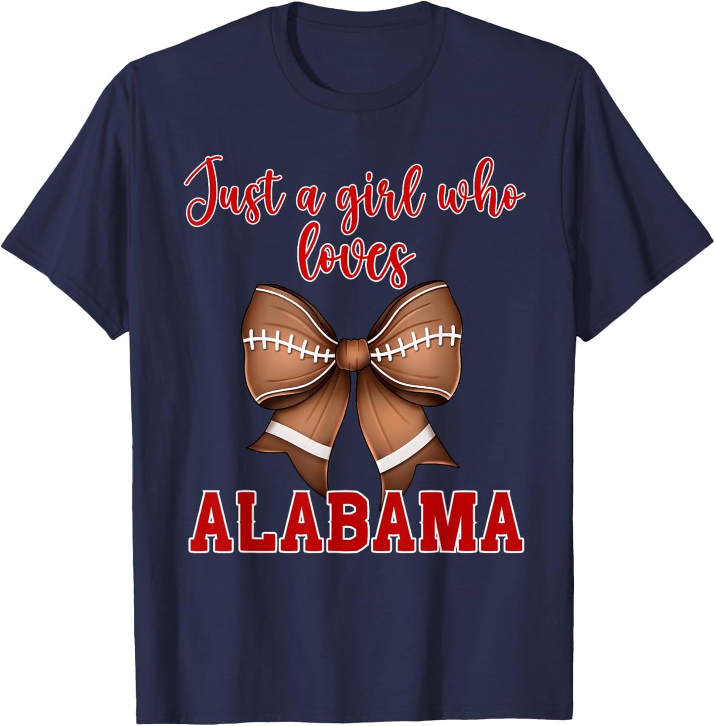 Alabama Coquette Football Bow Girl Loves Alabama T-Shirt - T-Shirt | Navy