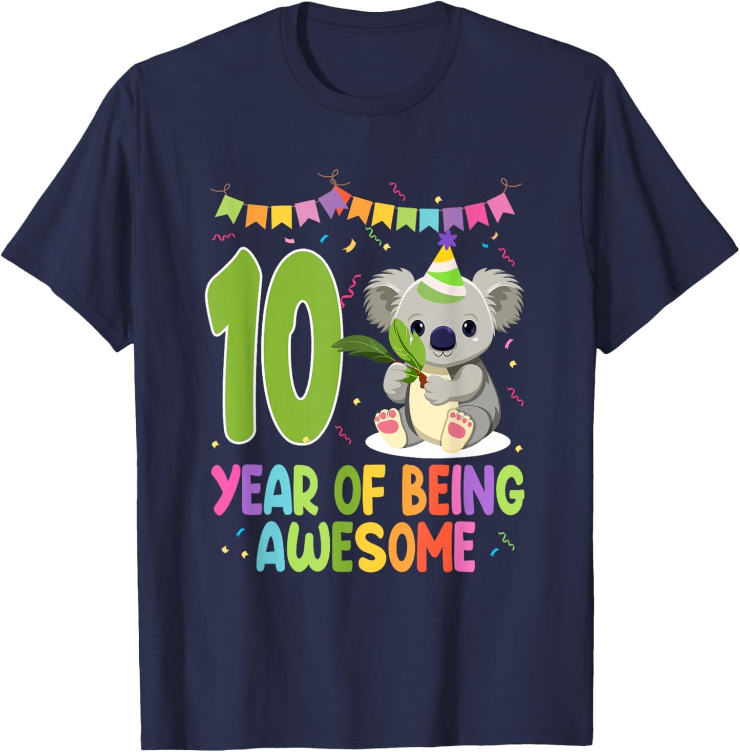 10 Years Of Being Awesome Birthday 10th Koala Theme T-Shirt - T-Shirt | Navy