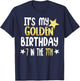 It's My 7th Golden Birthday 7 Year Old Bday Kids Groovy T-Shirt - T-Shirt | Navy