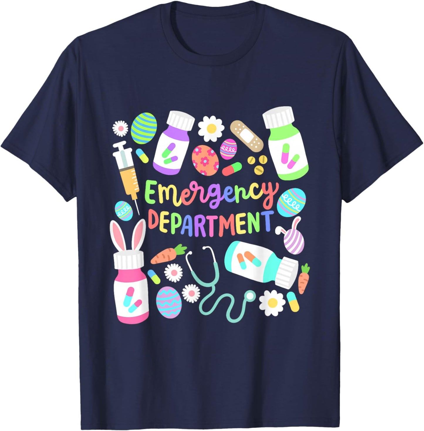 Easter Nurse Emergency Department Groovy ER Nurses Bunny T-Shirt - T-Shirt | Navy