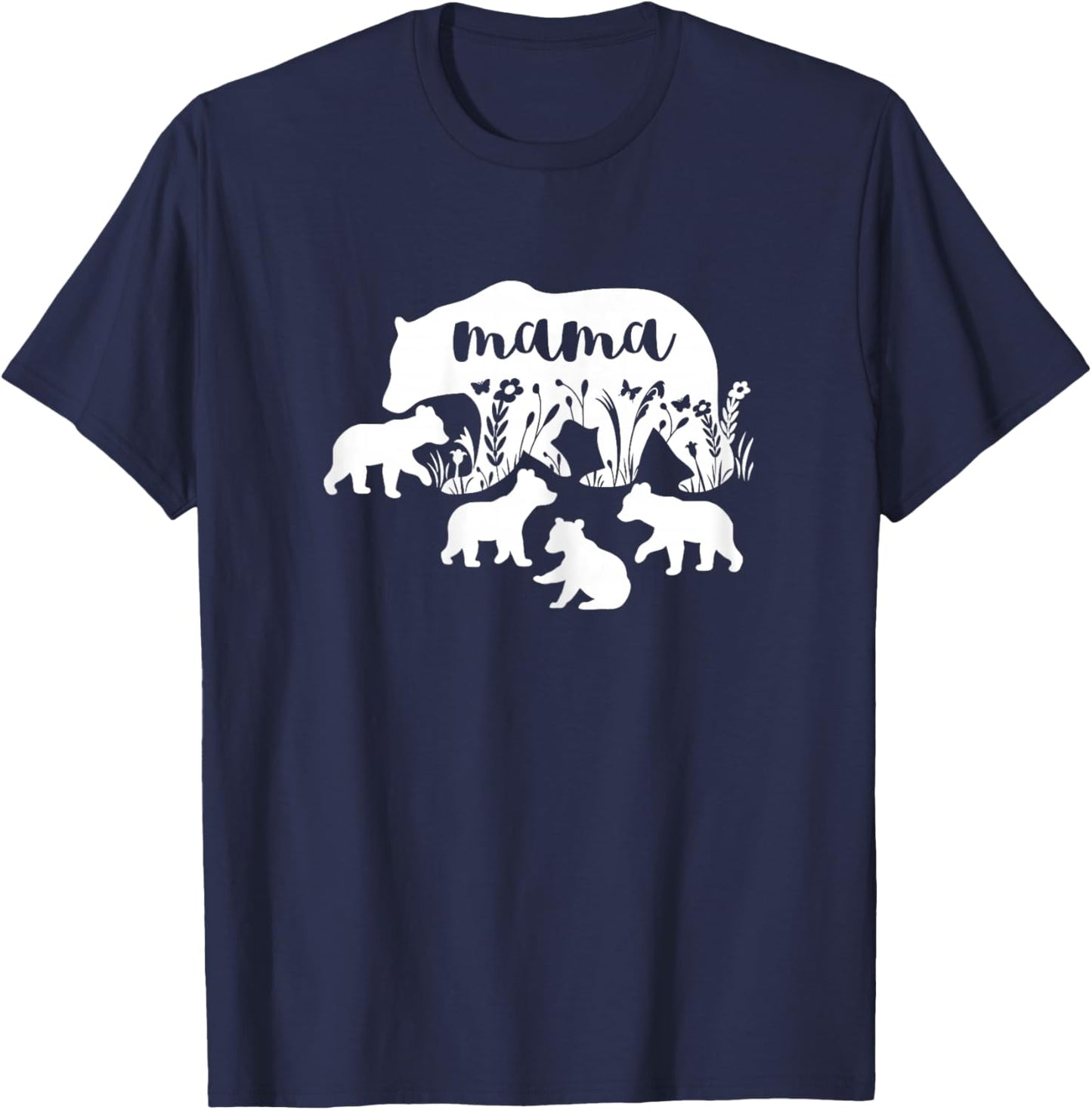 Mama Bear With 4 Cubs Mothers Day Mom Pregnancy Announcement T-Shirt - T-Shirt | Navy