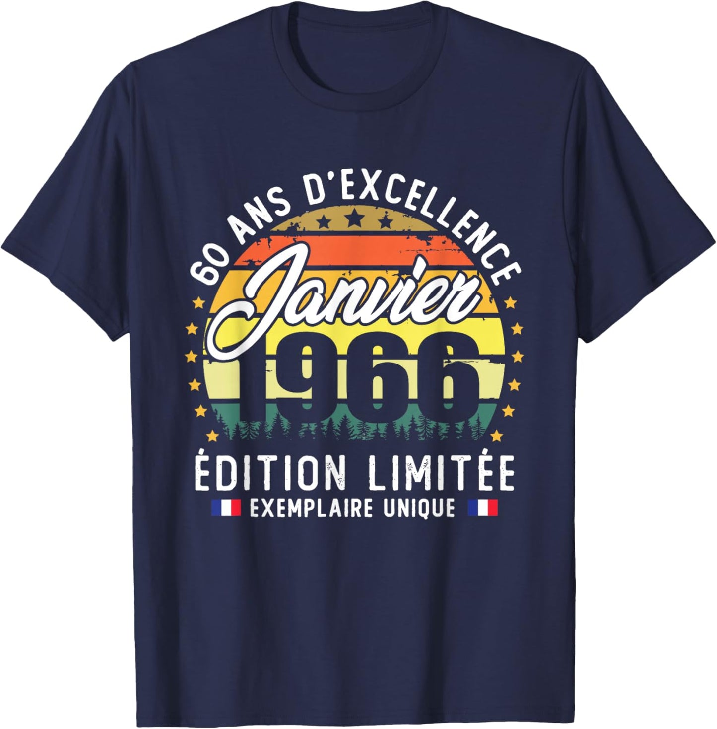Vintage January 1966 60th Birthday Gift T-Shirt - T-Shirt | Navy