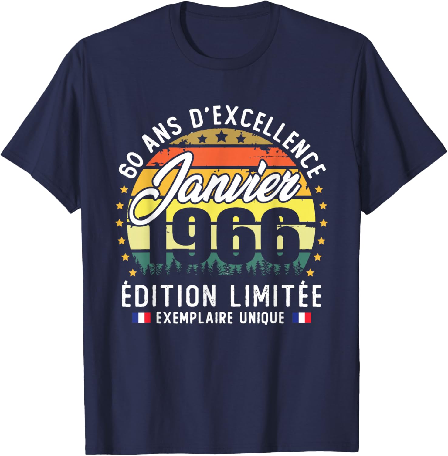 Vintage January 1966 60th Birthday Gift T-Shirt - T-Shirt | Navy