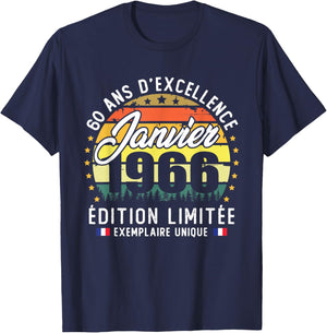 Vintage January 1966 60th Birthday Gift T-Shirt - T-Shirt | Navy