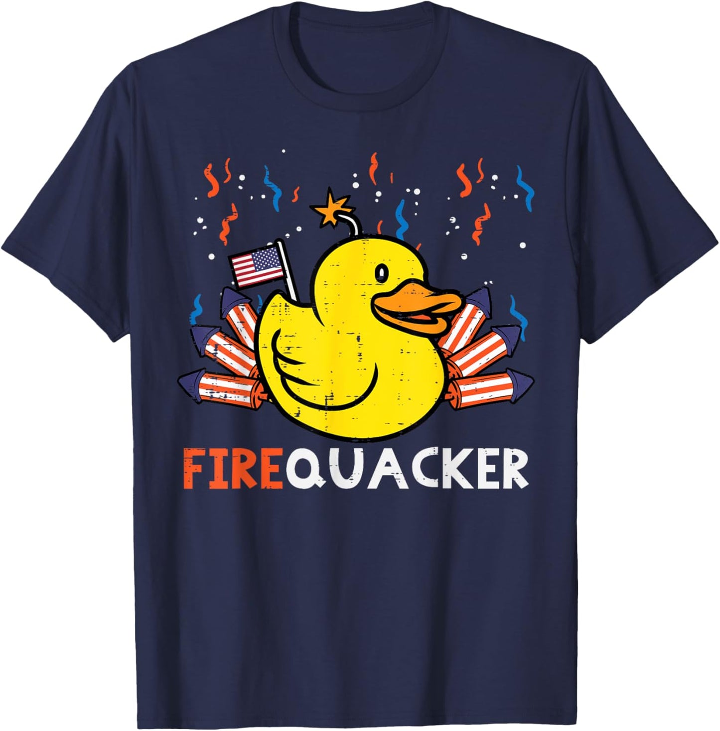 4th July Rubber Duck Firequacker Patriot Men Boys Kids Women T-Shirt - T-Shirt | Navy